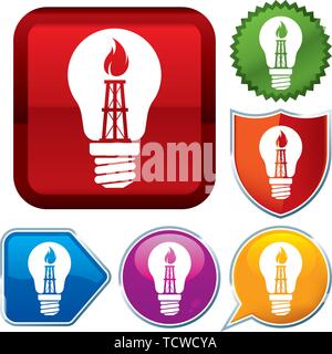 Vector illustration. Set shiny icon series on buttons. Lightbulb gas. Stock Vector