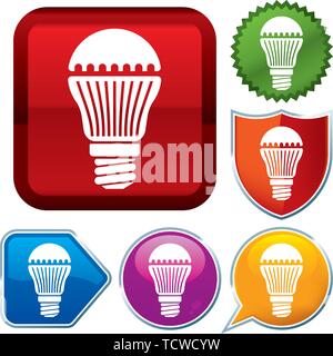 Vector illustration. Set shiny icon series on buttons. Lightbulb led. Stock Vector