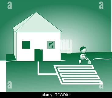 energy saving house earth collectors geothermal electricity Stock Vector