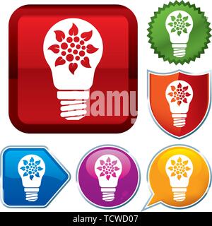 Vector illustration. Set shiny icon series on buttons. Lightbulb plant. Stock Vector