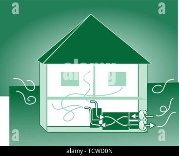 energy-efficient house ventilation system residual energy heat Stock Vector