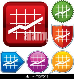 Vector illustration. Set shiny icon series on buttons. Line chart. Stock Vector