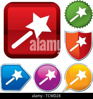 Vector illustration. Set shiny icon series on buttons. Magic wand. Stock Vector