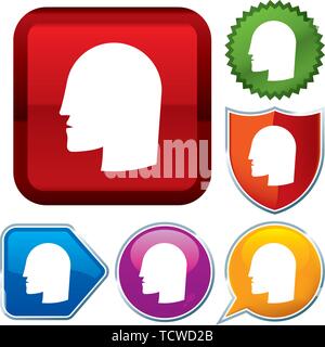 Vector illustration. Set shiny icon series on buttons. Man head. Stock Vector