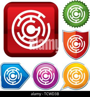 Vector illustration. Set shiny icon series on buttons. Maze. Stock Vector