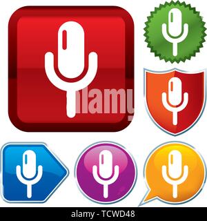 Vector illustration. Set shiny icon series on buttons. Microphone. Stock Vector