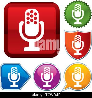 Vector illustration. Set shiny icon series on buttons. Microphone. Stock Vector