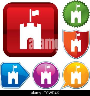 Vector illustration. Set shiny icon series on buttons. Castle. Stock Vector
