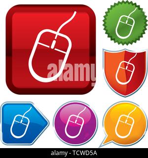 Vector illustration. Set shiny icon series on buttons. Computer mouse. Stock Vector