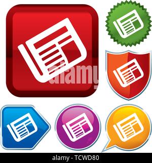 Vector illustration. Set shiny icon series on buttons. Newspaper. Stock Vector