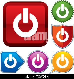 Vector illustration. Set shiny icon series on buttons. On off. Stock Vector