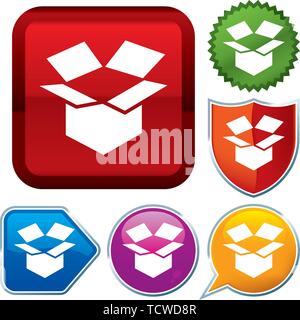 Vector illustration. Set shiny icon series on buttons. Open box. Stock Vector