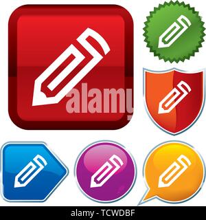 Vector illustration. Set shiny icon series on buttons. Pencil. Stock Vector