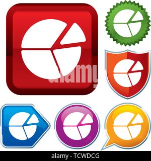 Vector illustration. Set shiny icon series on buttons. Pie chart. Stock Vector