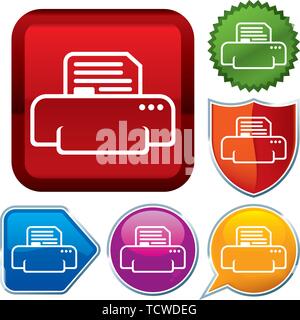 Vector illustration. Set shiny icon series on buttons. Printer. Stock Vector