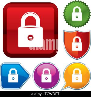 Vector illustration. Set shiny icon series on buttons. Protected. Stock Vector