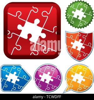 Vector illustration. Set shiny icon series on buttons. Puzzle piece. Stock Vector