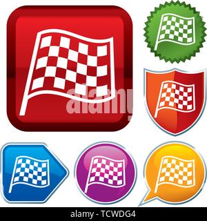 Vector illustration. Set shiny icon series on buttons. Racing flag. Stock Vector