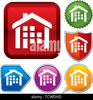 Vector illustration. Set shiny icon series on buttons. Residential. Stock Vector