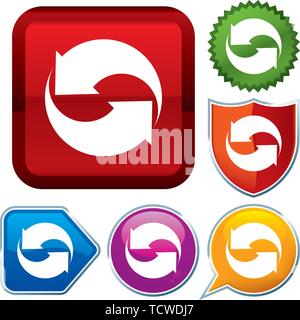 Vector illustration. Set shiny icon series on buttons. Rewind. Stock Vector