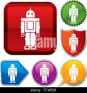 Vector illustration. Set shiny icon series on buttons. Robot. Stock Vector