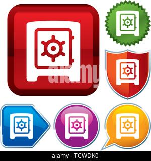 Vector illustration. Set shiny icon series on buttons. Safe box. Stock Vector