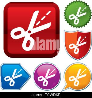 Vector illustration. Set shiny icon series on buttons. Scissors. Stock Vector