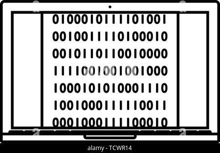 Laptop With Binary Code Icon. Outline Simple Design. Vector Illustration. Stock Vector