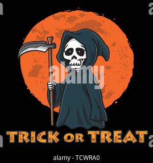 Grim Reaper with Moon Background Halloween Card Invitation Design Template Stock Vector