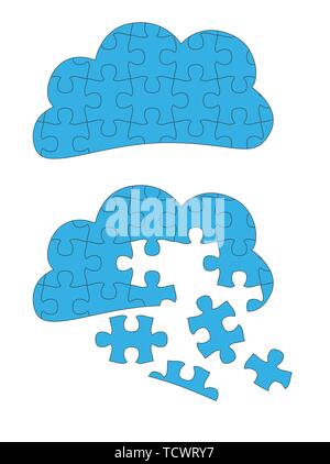 Cloud Computing Jigsaw Concept with large pieces - jigsaw pieces are separate and moveable Stock Vector
