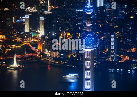 Shanghai Lujiazui CBD night view aerial shot Stock Photo