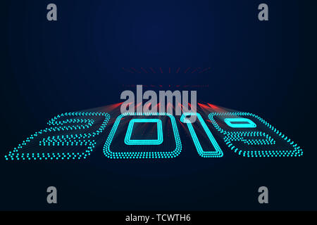 Point lines make up 2019 tech sense 3d numbers Stock Photo