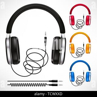 Headphones Different Colors Style Set Headset In Isolated Background Used to Listening Sound and Music. Vector Illustration Stock Vector