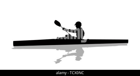 Silhouette of a kayaker on water, isolated objects over white background Stock Vector