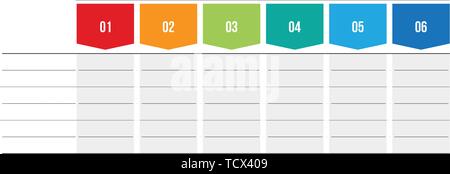 Six step creative chart. Table, process graph, slide template. Creative concept for infographics, project, report. Can be used for topics like busines Stock Vector
