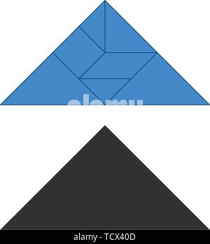 Tangram. Traditional Chinese dissection puzzle, seven tiling pieces - geometric shapes: triangles, square rhombus , parallelogram. Board game for kids Stock Vector