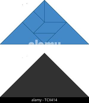 Tangram. Traditional Chinese dissection puzzle, seven tiling pieces - geometric shapes: triangles, square rhombus , parallelogram. Board game for kids Stock Vector