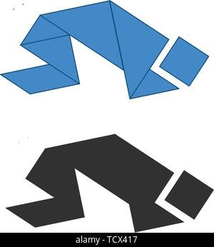 Praying person Tangram. Traditional Chinese dissection puzzle, seven tiling pieces - geometric shapes: triangles, square rhombus , parallelogram. Boar Stock Vector