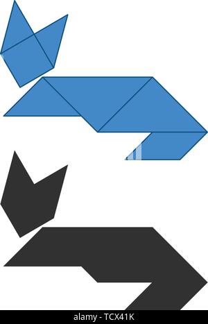 cat Tangram. Traditional Chinese dissection puzzle, seven tiling pieces - geometric shapes: triangles, square rhombus , parallelogram. Board game for  Stock Vector