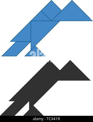 vulture Tangram. Traditional Chinese dissection puzzle, seven tiling pieces - geometric shapes: triangles, square rhombus , parallelogram. Board game  Stock Vector