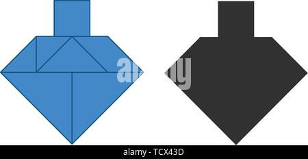 Spinning top Tangram. Traditional Chinese dissection puzzle, seven tiling pieces - geometric shapes: triangles, square rhombus , parallelogram. Board  Stock Vector