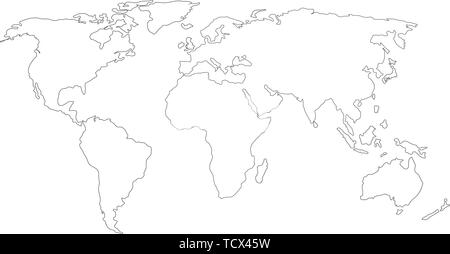 Vector Linear World Map, editable stroke. vector illustration isolated on white . Stock Vector