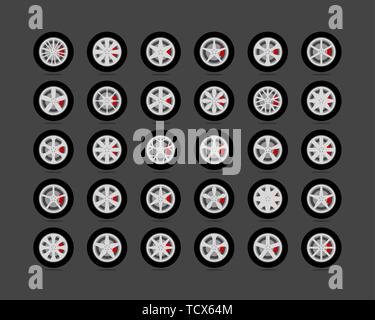 Set tires and wheels. Disc wheel car icon vector Stock Vector Image ...