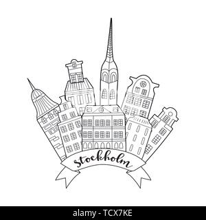 Stockholm, Sweden. Hand drawn houses and trees. Vector illustration. Stock Vector