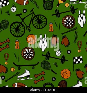 Sports hand drawn doodles seamless pattern vector background - stock vector  2395432