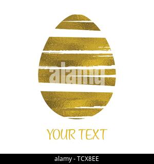 Gold Foil Happy Easter Greeting Egg Card. White Background. Decorative Design Element. Stock Vector