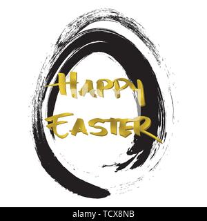 Greeting card with Easter egg and handwritten inscription Happy Easter. Vector illustration.Design element for invitations, greeting cards. Stock Vector