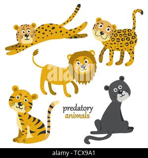 Vector set of predatory animals. Isolated elements for stickers, cards, invites and posters Stock Vector
