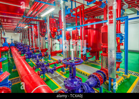 Fire pressurized pump room Stock Photo