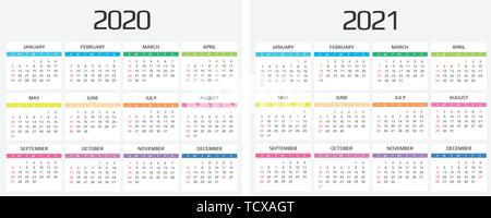 Calendar 2020 and 2021 template. 12 Months. include holiday event Stock Vector